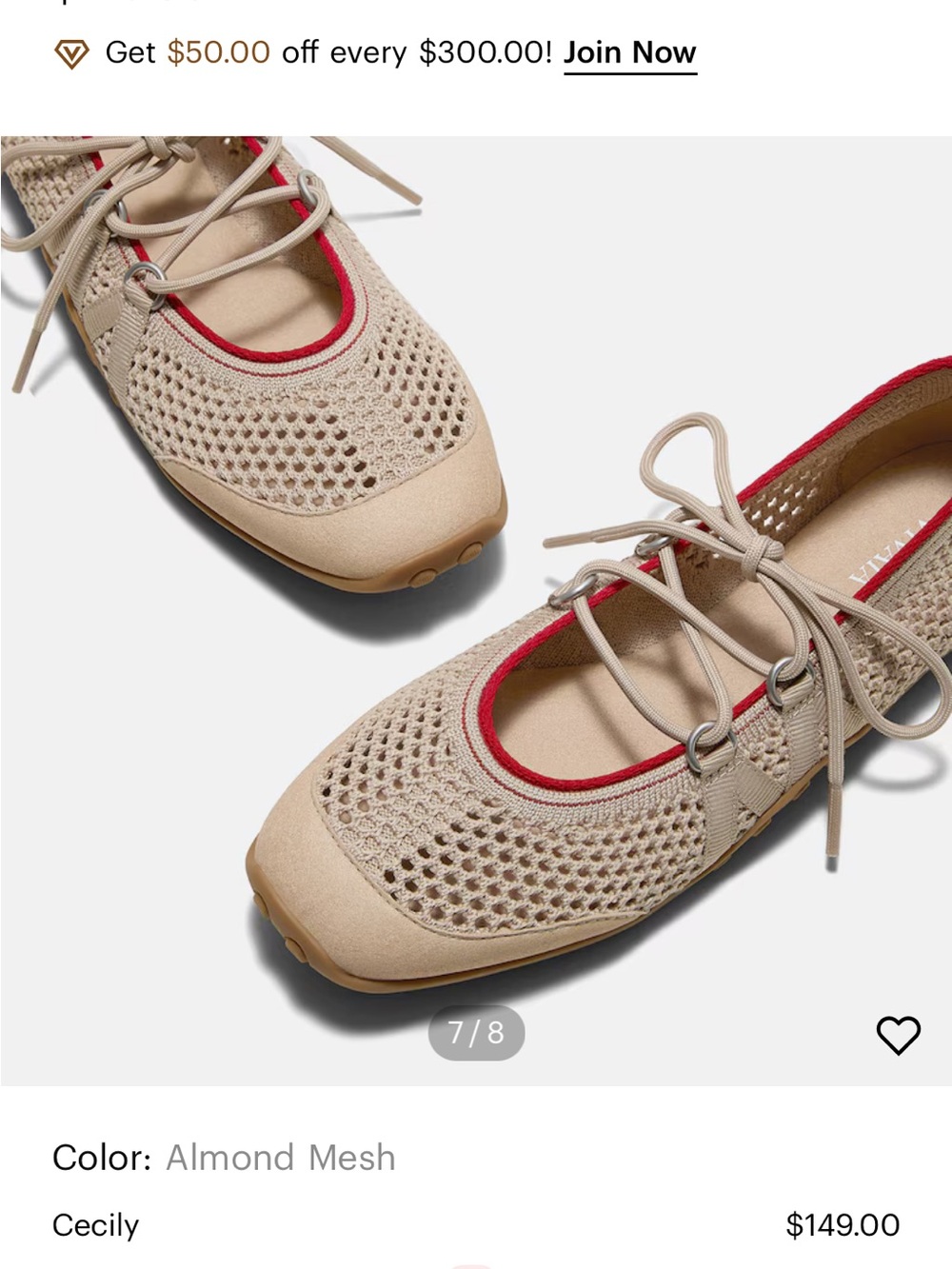 Vivaia Almond Mesh Lace-Up Flats with Red Trim: brown and red laces available